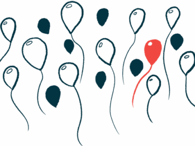 An illustration of 'rare' shows one red balloon among many white and black balloons.