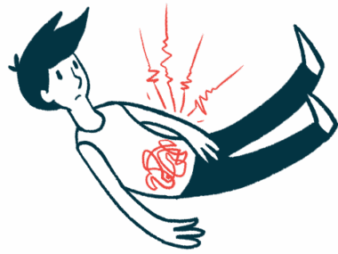 An illustration shows a person lying down with evident abdominal discomfort.