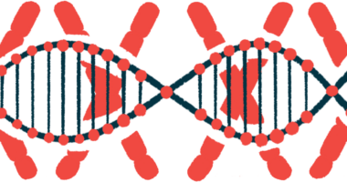 A strand of DNA is shown against a backdrop of giant X's.