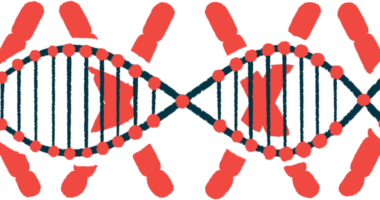 A strand of DNA is shown against a backdrop of giant X's.