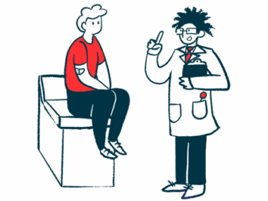 A man sits on an examining table as he speaks to his doctor.