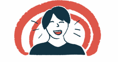 A woman is shown laughing in a close-up illustration.