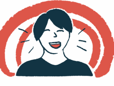 A woman is shown laughing in a close-up illustration.
