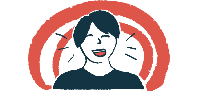 A woman is shown laughing in a close-up illustration.