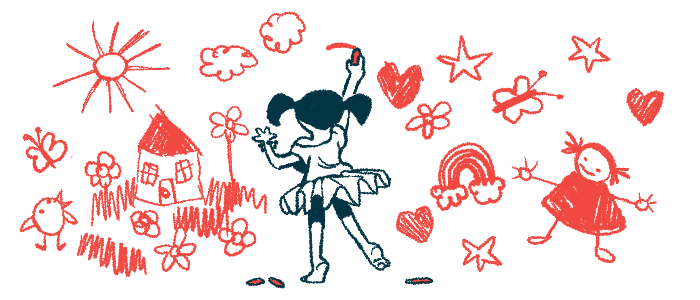 A girl is seen from behind, drawing with chalk.