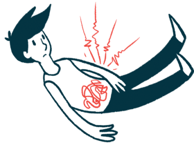 An illustration of a person with red highlights around their stomach indicating abdominal pain.