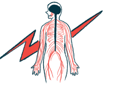 A large red lightning bolt serves as the backdrop to the outline of a human that highlights the brain, spinal cord, and peripheral nerves.