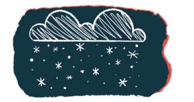 An illustration shows a night sky with snowflakes.