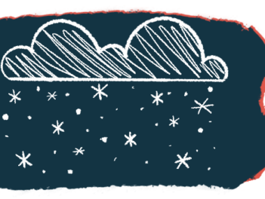 An illustration shows a night sky with snowflakes.